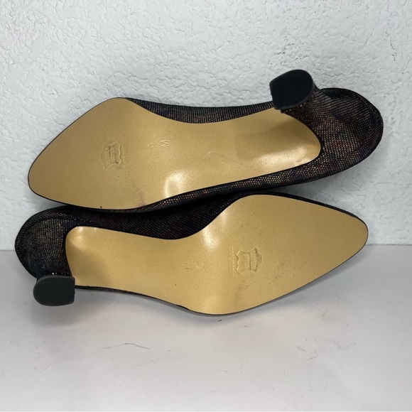 Margaret Jerrold Gold Reptile Print Leather Heeled Pumps New 9